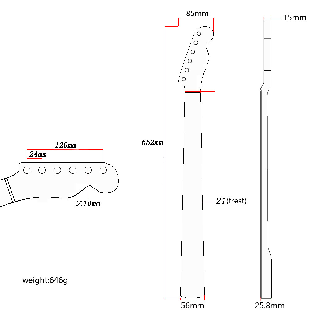 Fender Telecaster Neck Replacement Right Hand Black Heel Adjusting Electric Guitar Neck 25.67 Inches Technology Wood