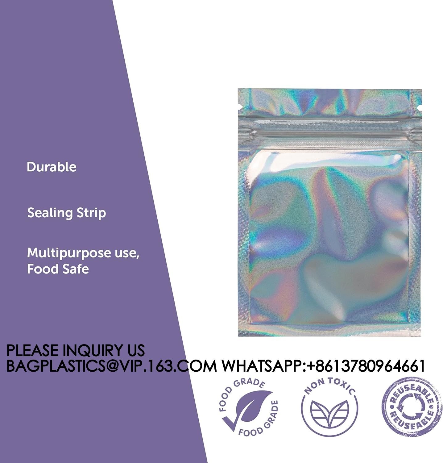 Holographic Bags, Pouch Bags, Package Bags, Smell Proof Bag, 4x6 Mylar Bags Food Storage, Coffee Storage, Candy Bags