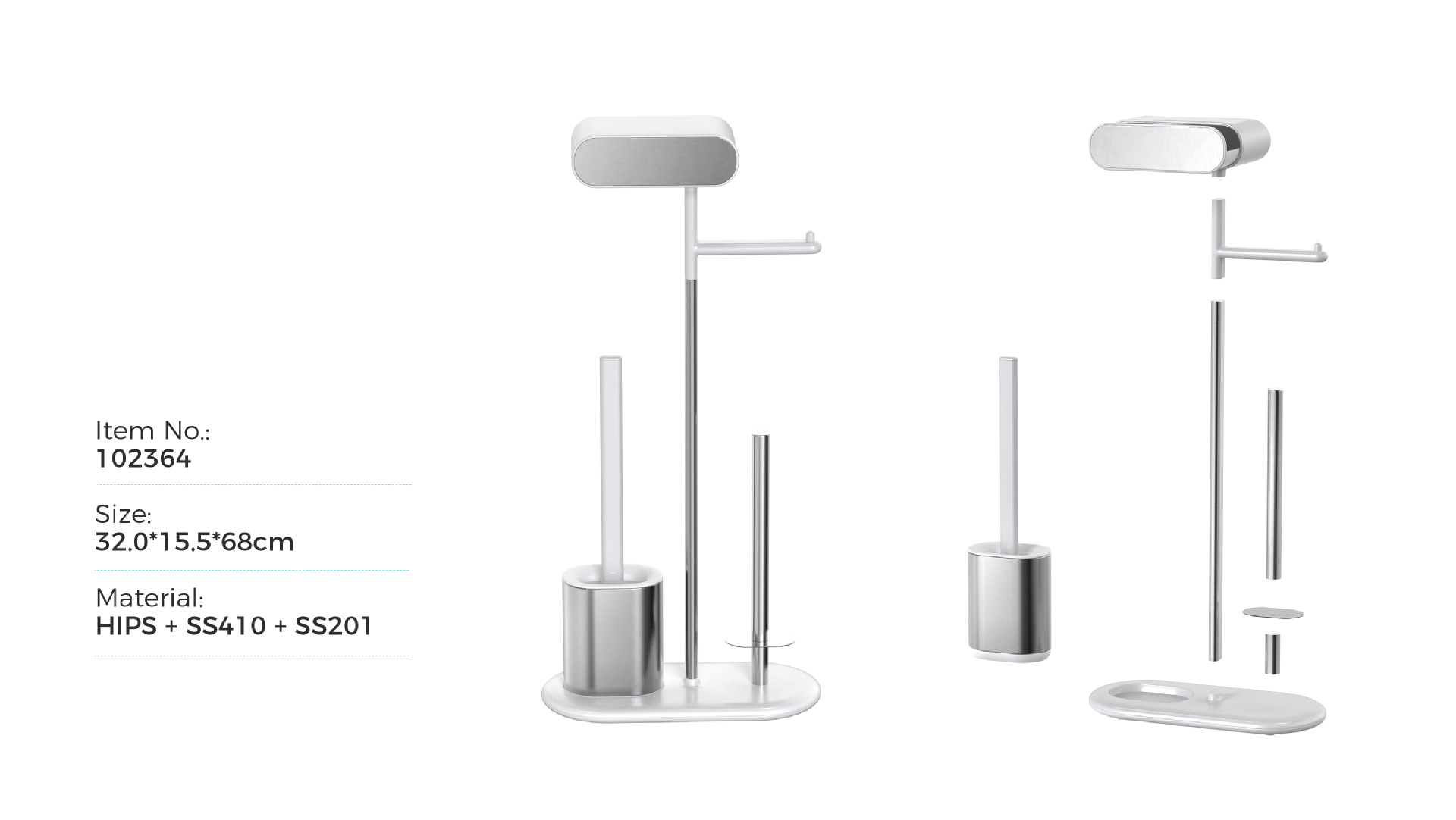 Stainless Steel Compact Bathroom Paper Holder TPR Toilet Brush Holder SET Durable Toilet Brush Tissue Holder