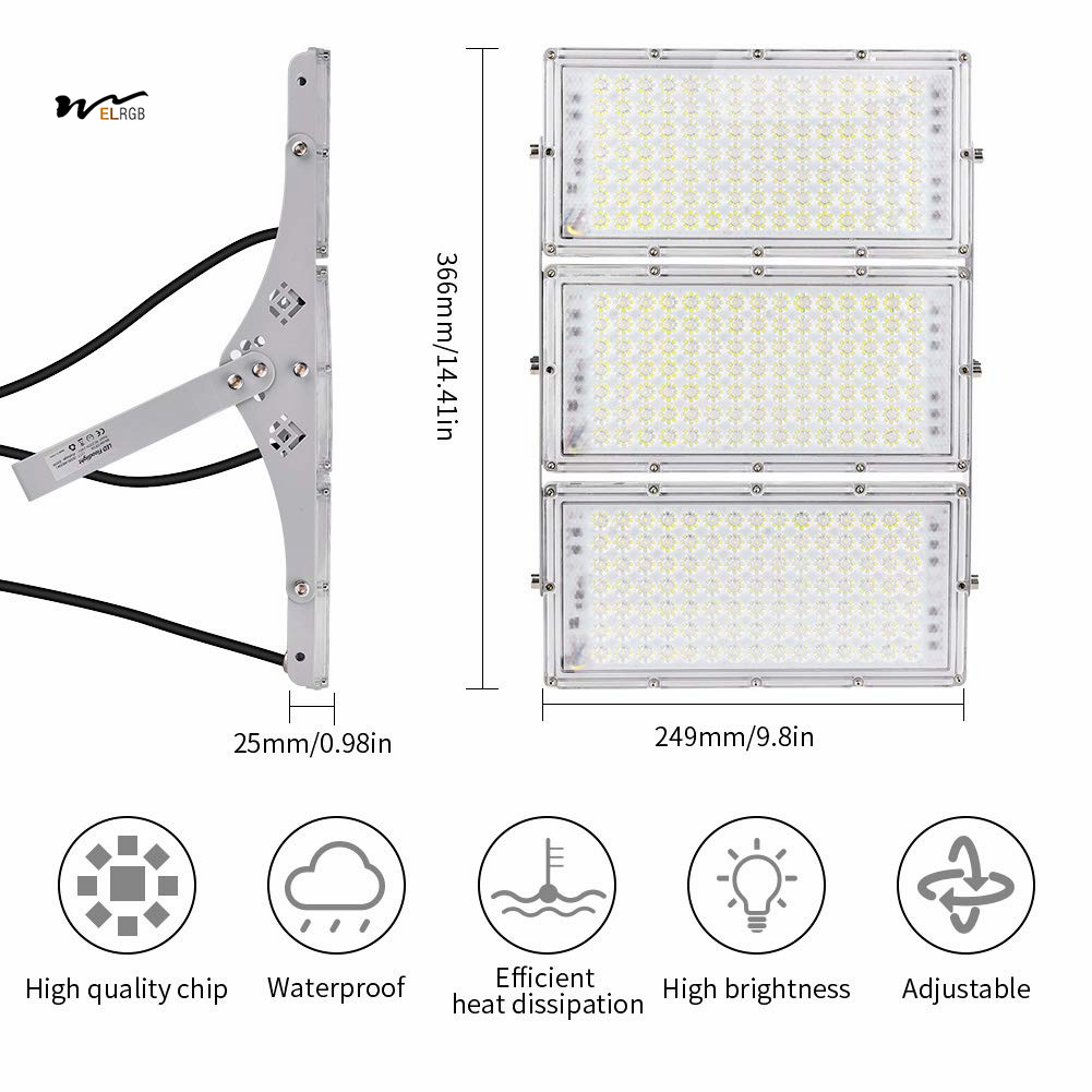 LED Flood Light for Outdoor Fields 100W 200W 300W 44000LM 6500K IP67 Waterproof Cool White