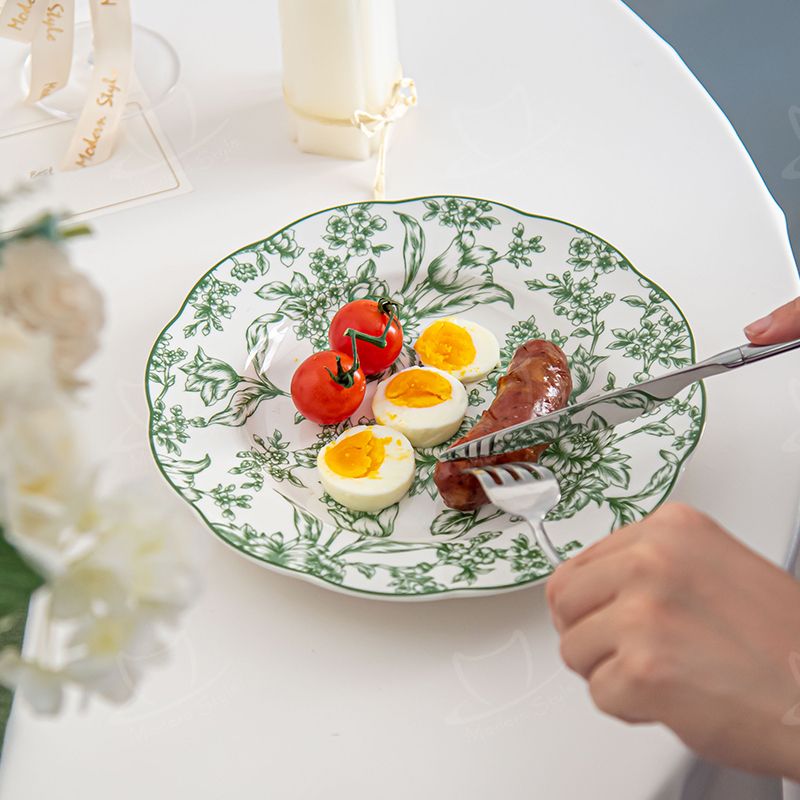 Sustainable Dinnerware Sets For 4 People Anti-Slip Placemat Included Floral Plant Green