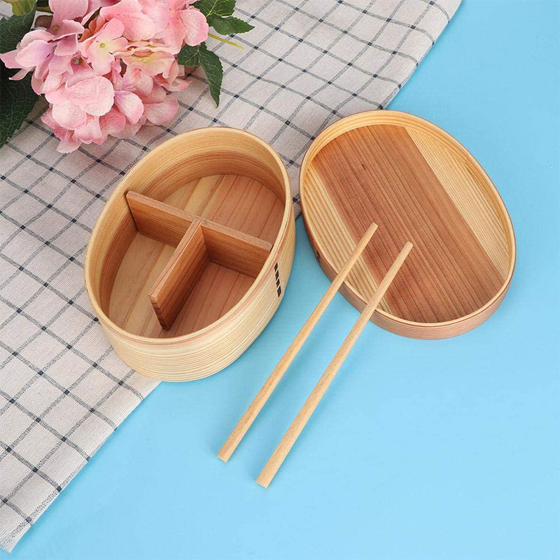 Japanese style wooden sushi box Creative oval wooden box Outdoor portable food storage storage storage box