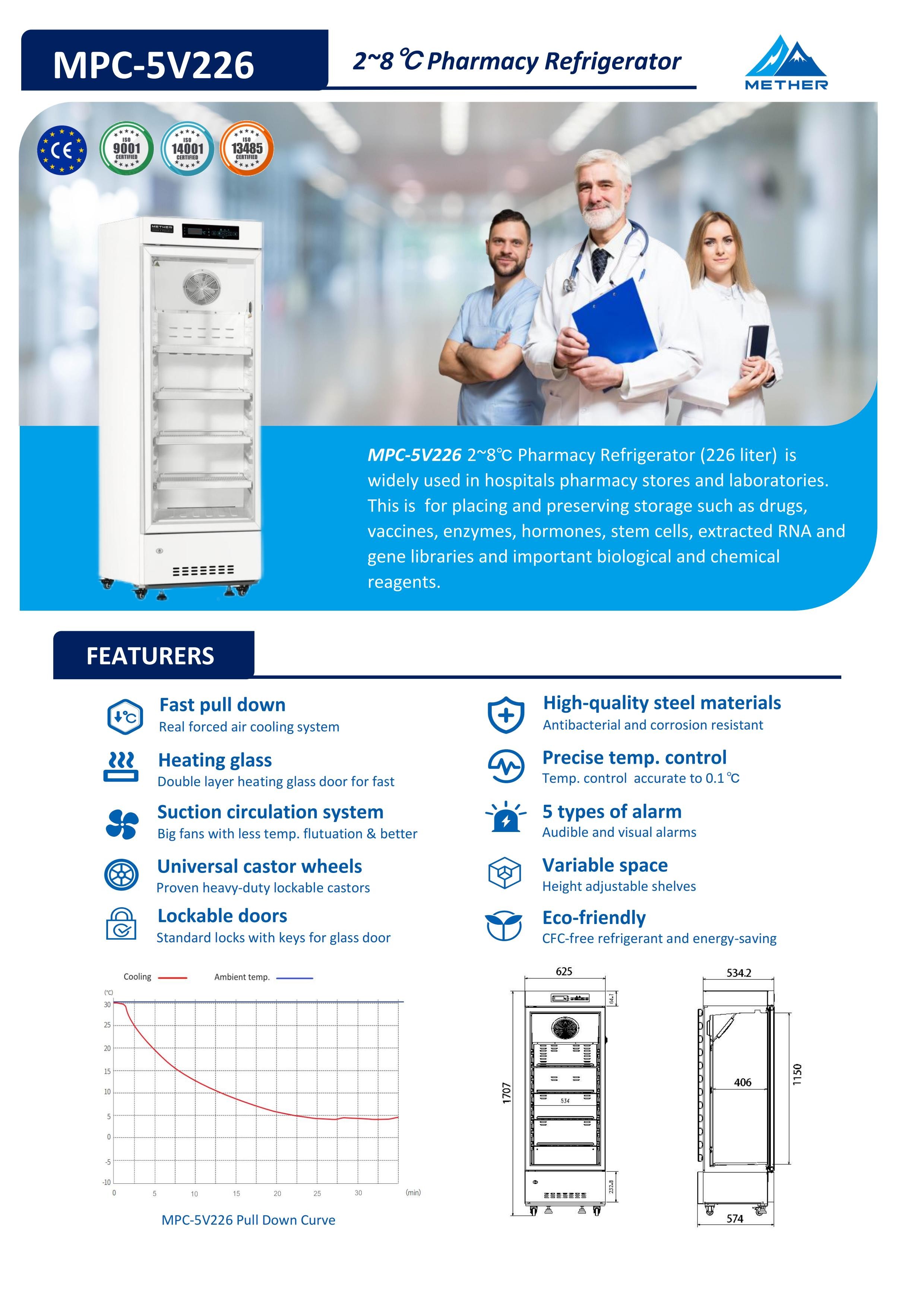 2~8℃ Pharmacy Refrigerator Large-Capacity 226L Medical & Vaccine Storage Fridge