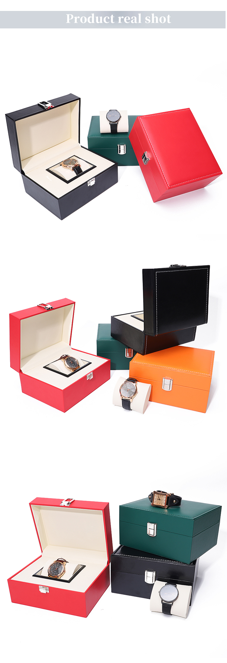 Upscale Damp Proof Sleek Faux Leather Watch Box Packaging with Buckle Closure