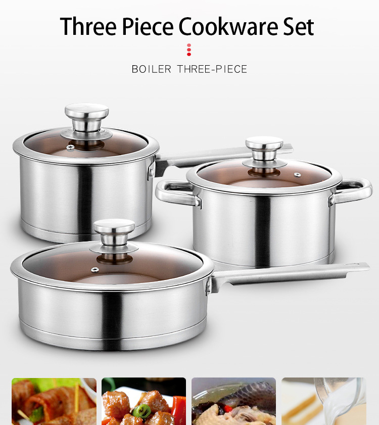 Multi-function Kitchen Cookware Silver Cooking Pot Set Stainless Steel Cookware Sets With Thick Stainless Steel Handle