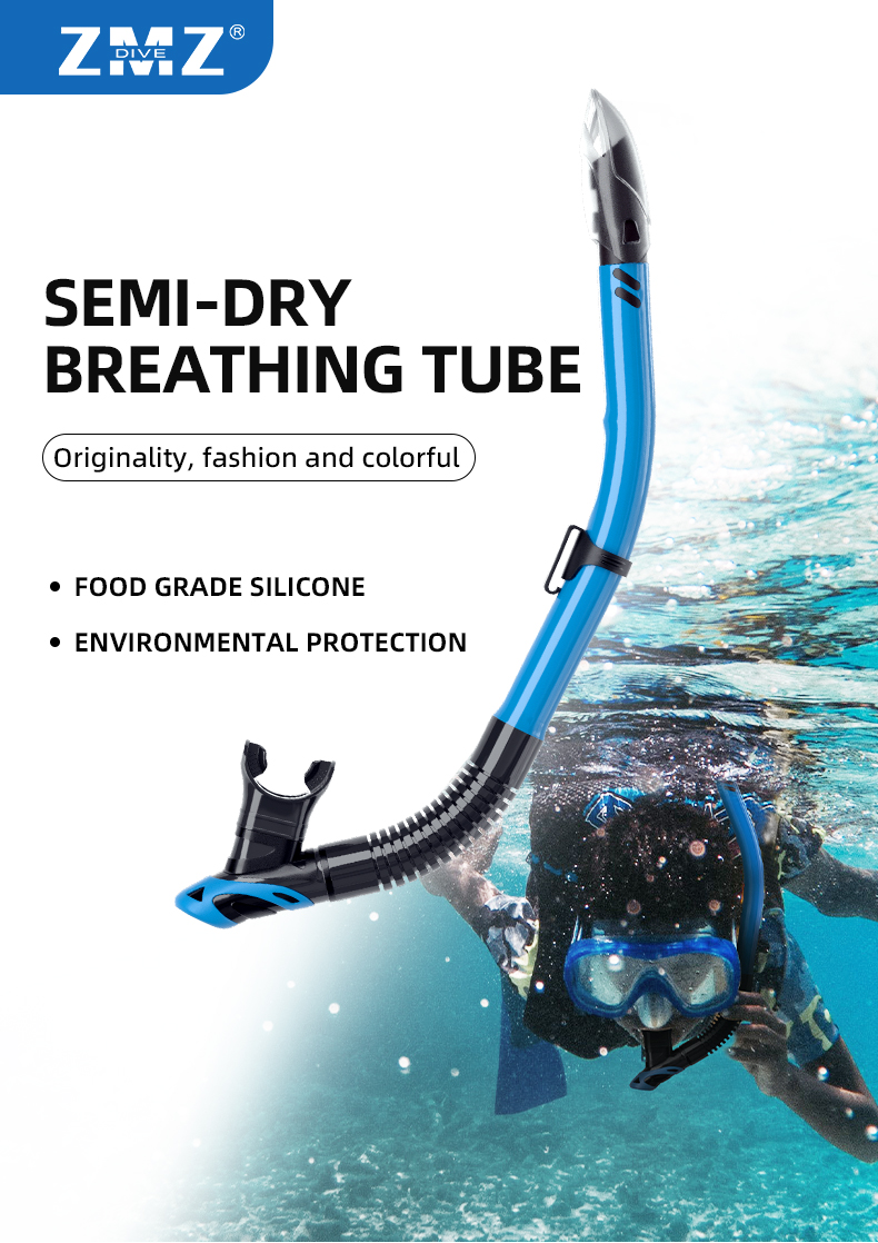 Freediving Scuba Semi Dry Snorkel For Spearfishing Silicone Mouthpiece