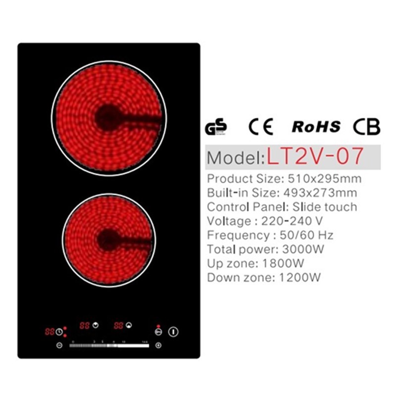Domino Black Crystal Glass Touch Control Ceramic Hob with 2 Burners