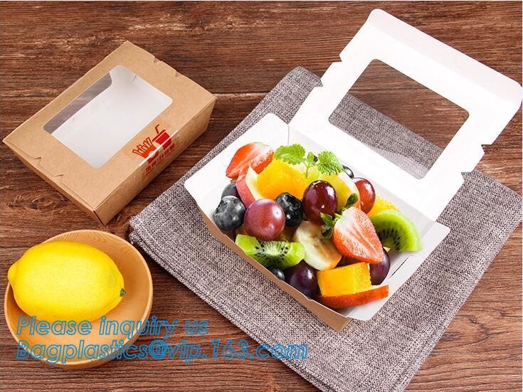 Cheap Cardboard foldable kraft paper lunch box with window,Lunch noodle fast food kraft paper box by customized logo pri