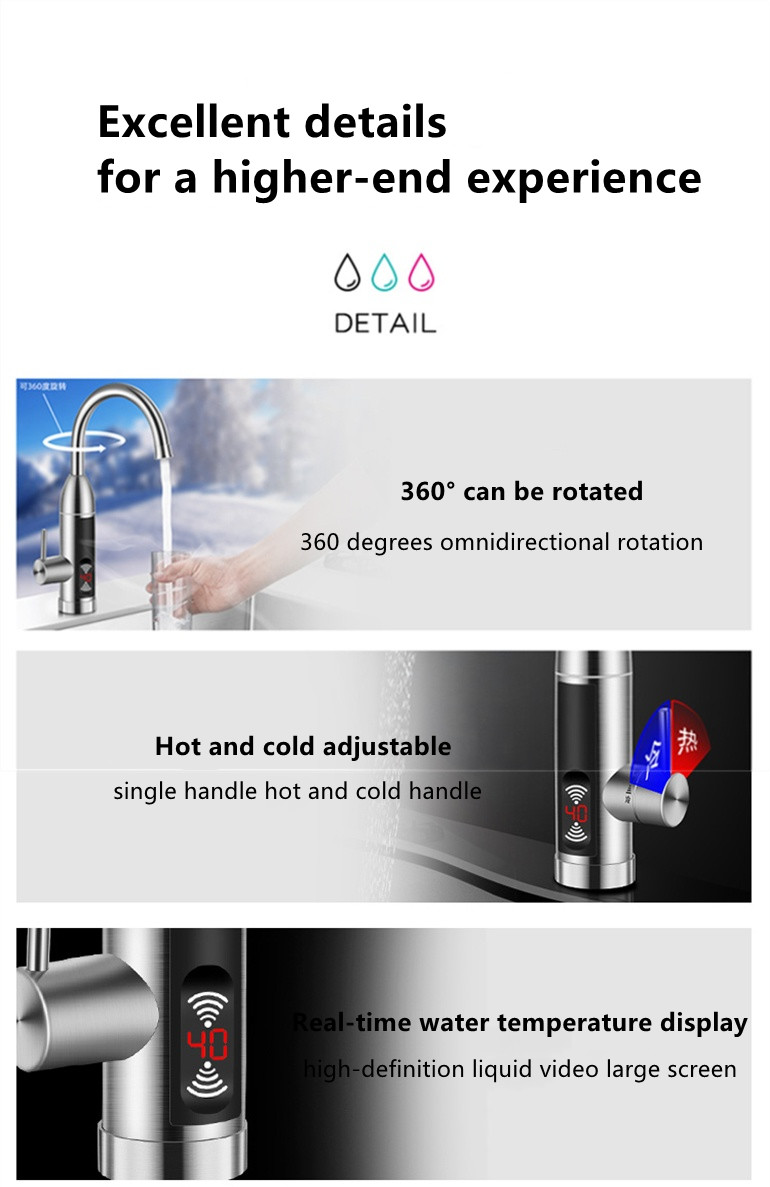 304 SS Element Instant Hot Water Faucet Electric Bathroom Tap 50HZ Ipx4