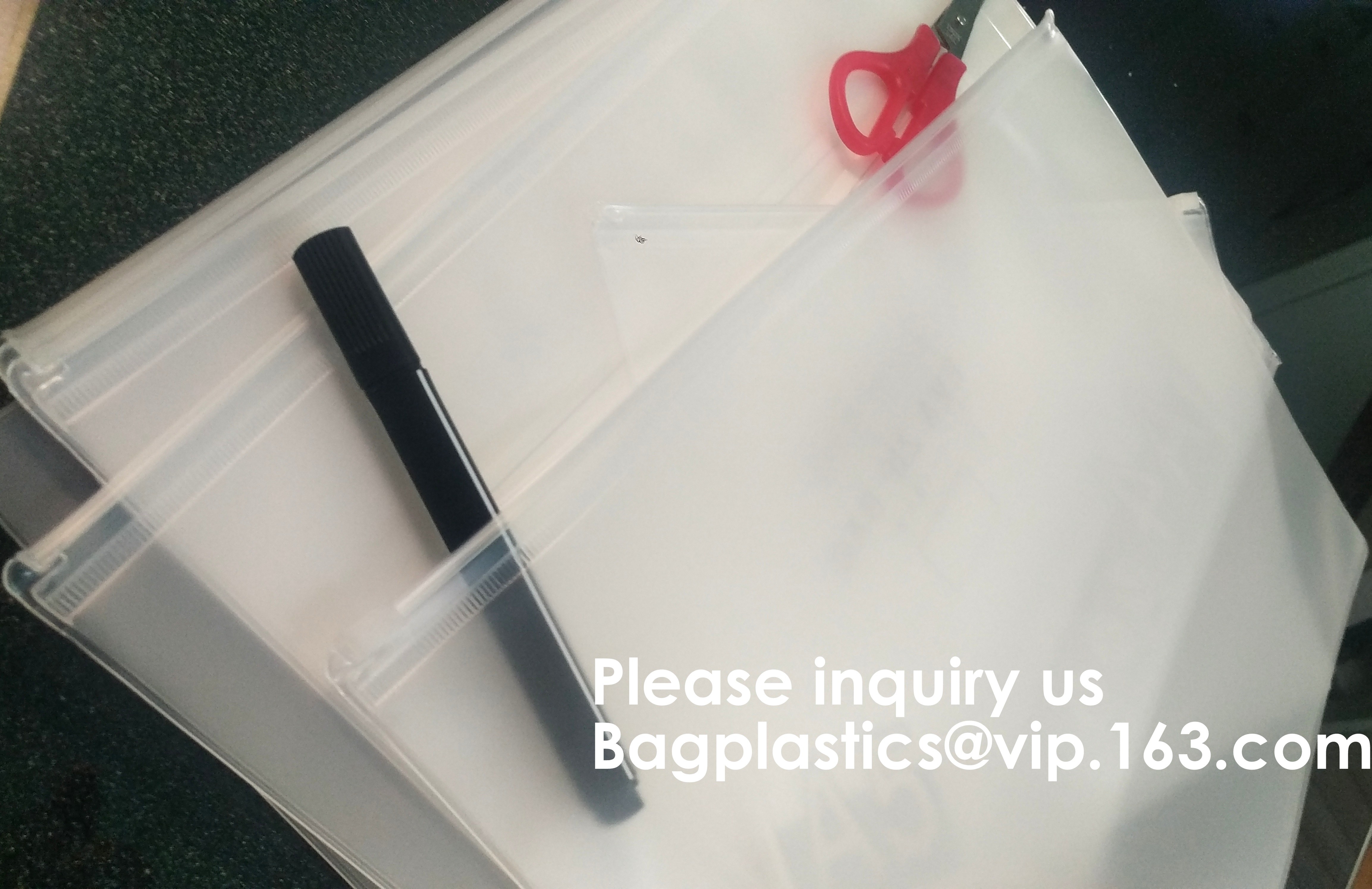 Metal Slider Office File Folder Mesh Clear PVC Zip Lock Document Bag,Folder File Wallet Zipped Lock Document Bag pack