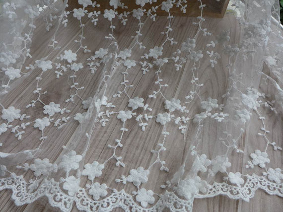 Embroidery Lace Cotton Flower Nylon Mesh Wedding Bridal Dress Fabric 49.21'' Width