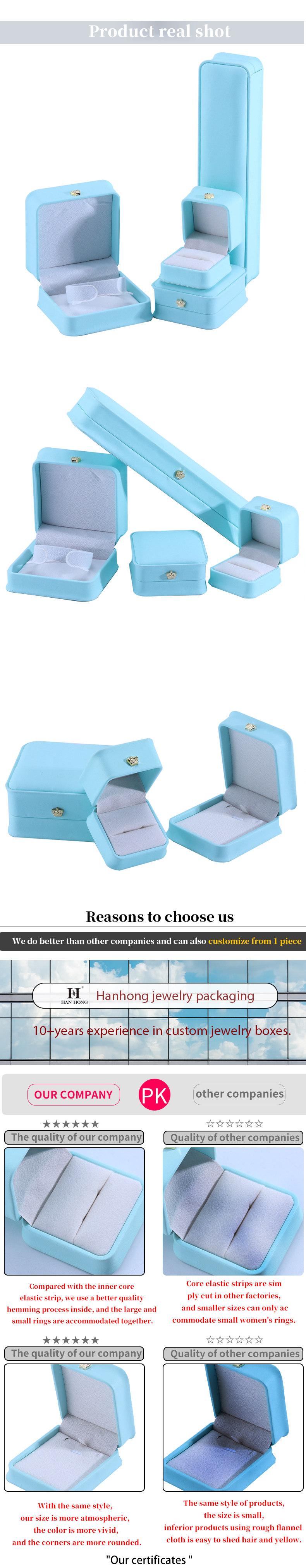 Jewelry Package in Cyan with Crown Design Hanhong Custom Logo Luxury PU Leather Suit Box