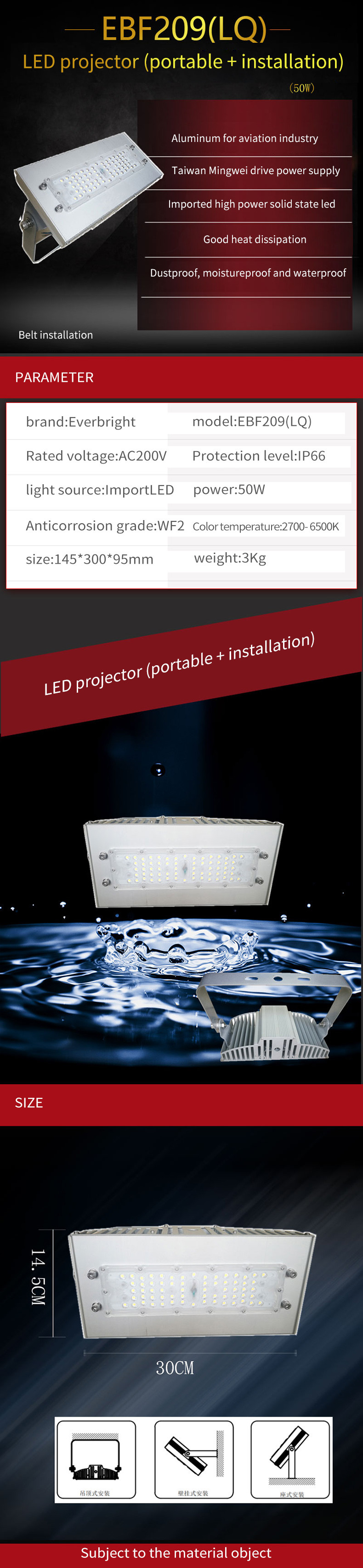 Sport Court Outdoor 50W IP67 Waterproof LED Flood Lights Wall Mounted