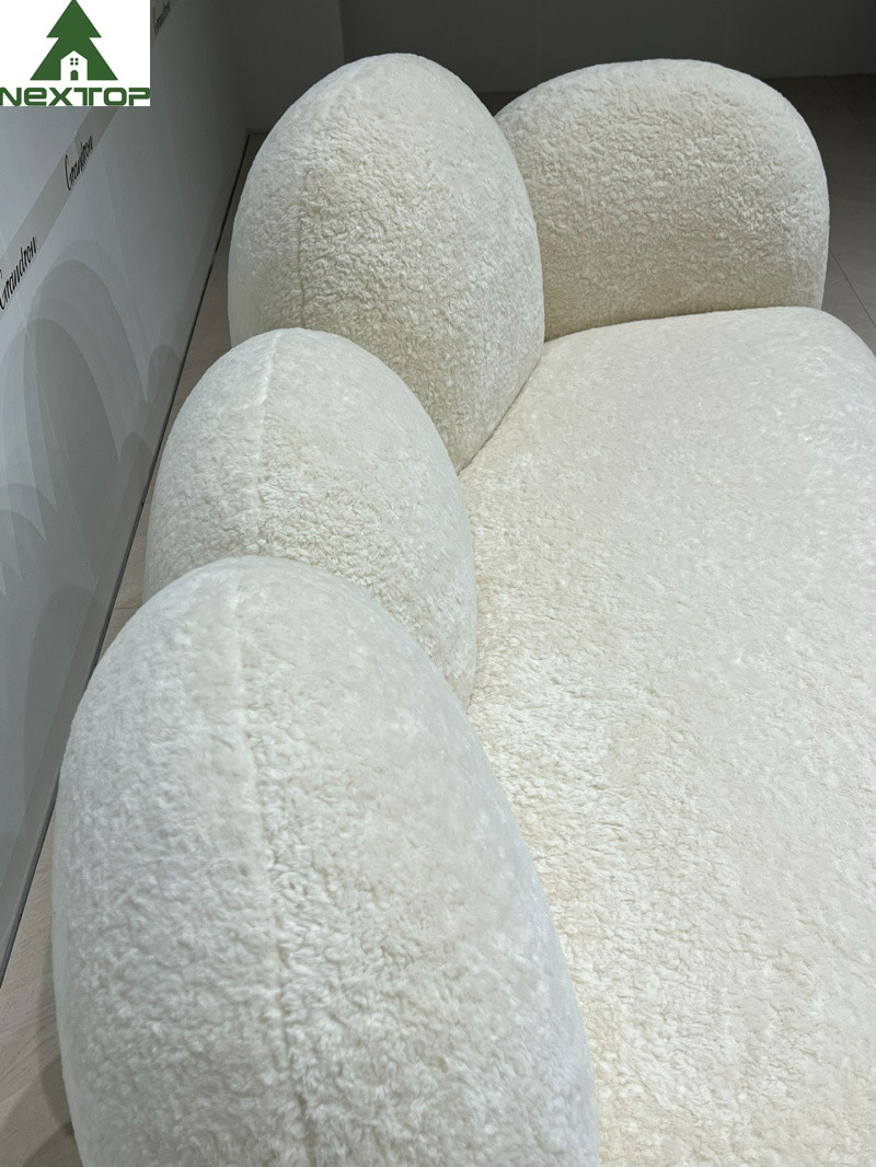 Shaped Fabric Velvet 3 Seats White Plush Sofa For Hotel Room Home Villa