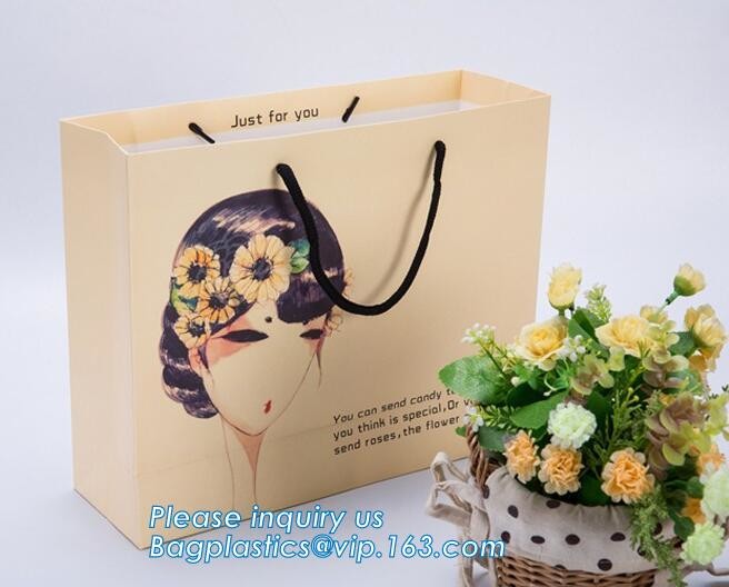 Flower carrier bag with different color customized pot plants kraft paper bag with handle,stamping logo fancy paper flow
