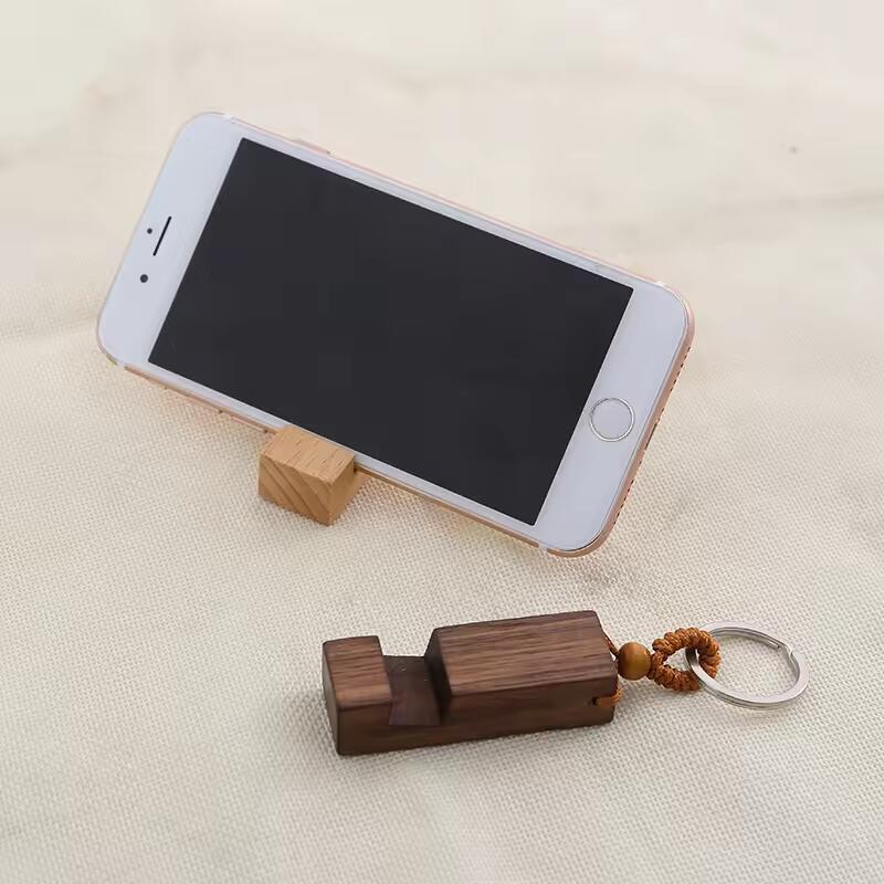 Walnut Wood Keychain Phone Holder Multifunctional Key Ring Gift