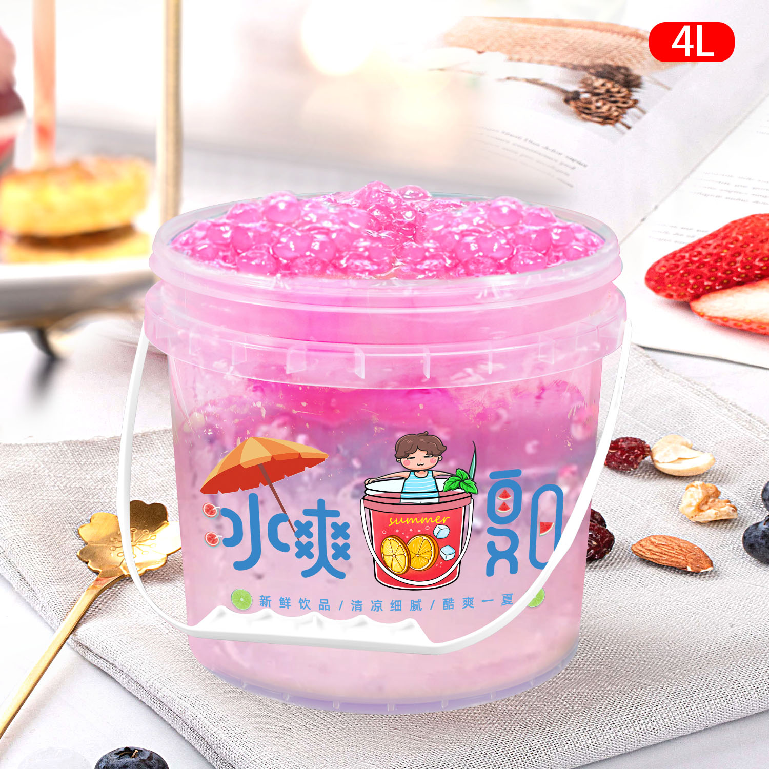 Water Bucket 500ml 1L 2L Plastic Pail With Lid For Water Yogurt Cookie Food Storage