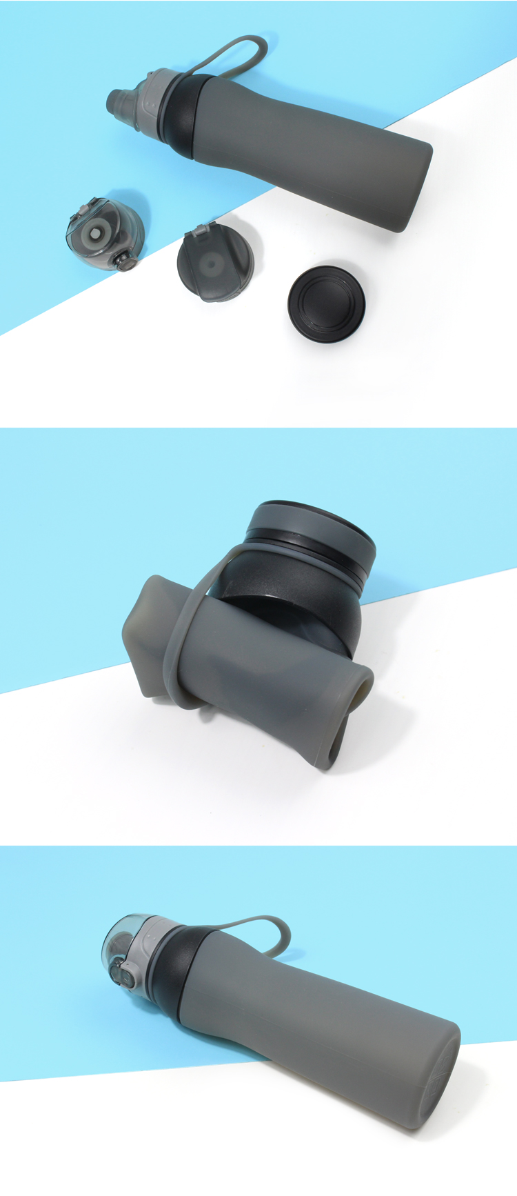 Food Grade 650ML Collapsible Silicone Water Bottle