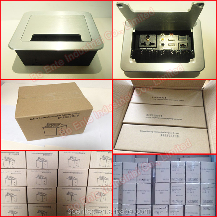 Table Hidden Manual Flip Up Desktop Outlets Box with Aluminum Alloy Panel Cover