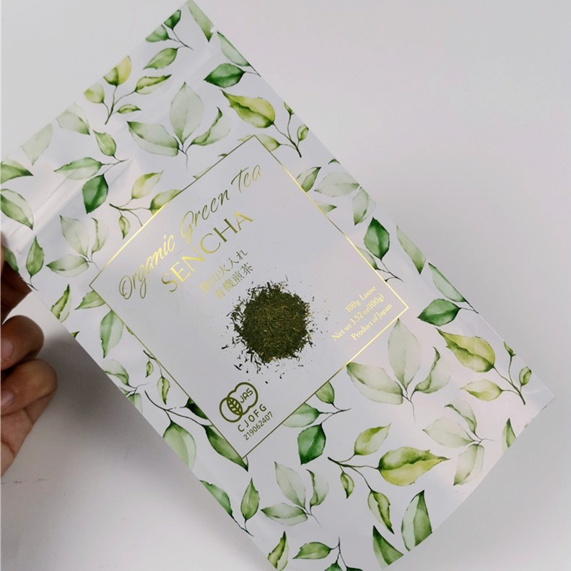 CMYK ISO VMPET Aluminum Foil Tea Pouch 120mic MOPP Stand Up Zipper Bag