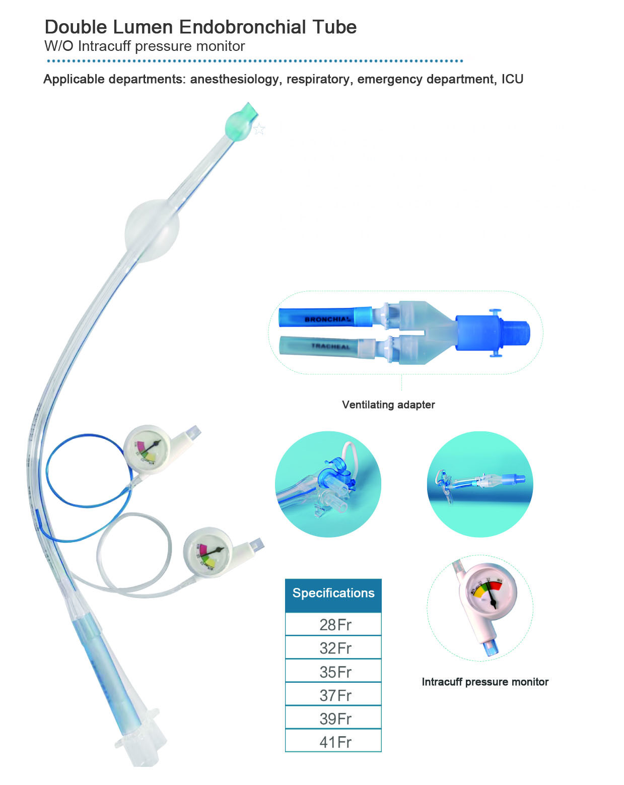 FR28-FR41 Endotracheal Double Lumen Tube Tracheal Cannula Device