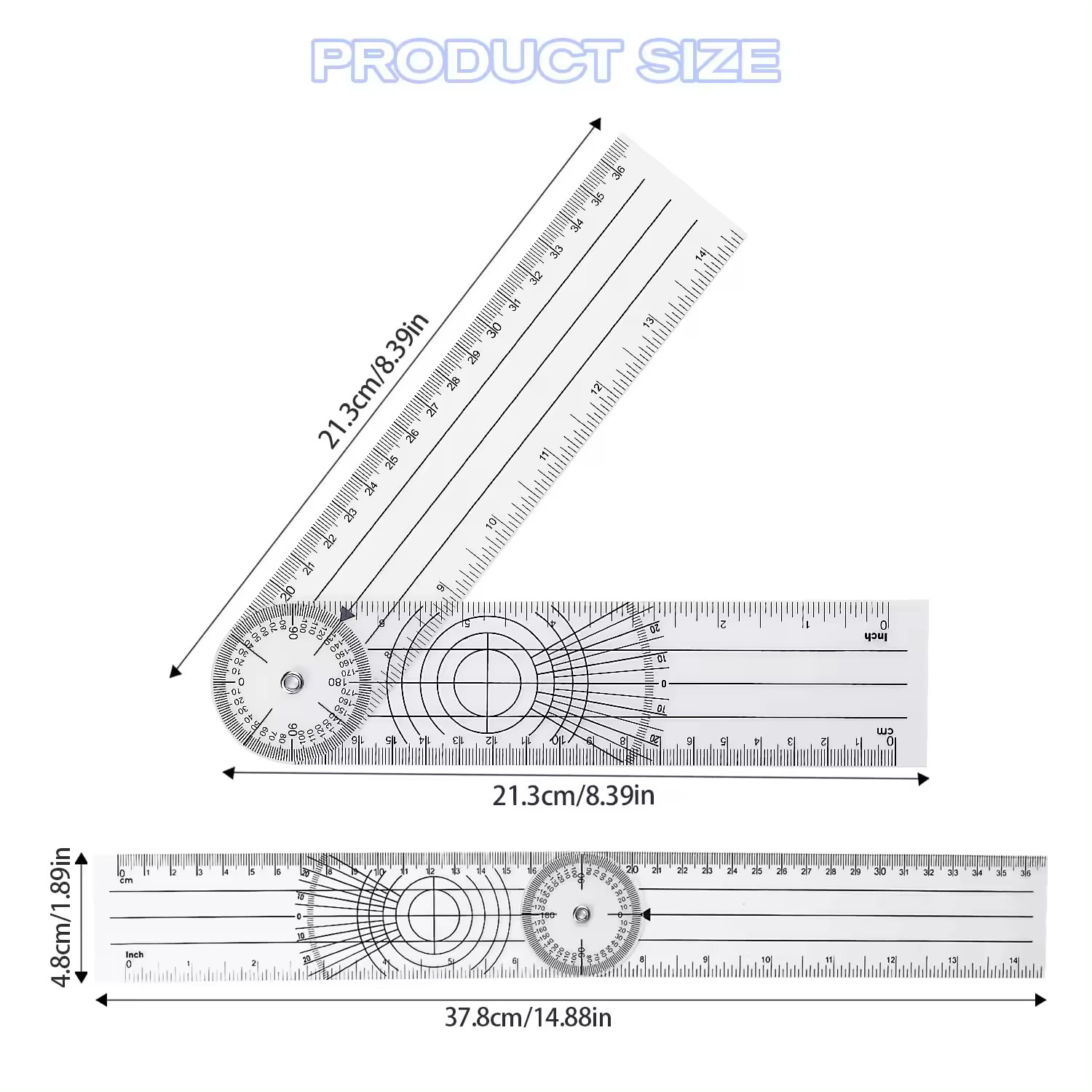 Wintape Multifunction Goniometer Plastic Goniometer Clear Quick Angle Protractor for students Works