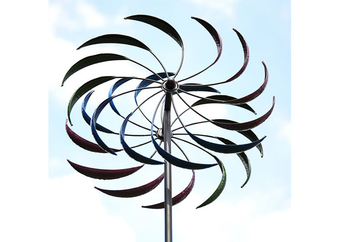 Outdoor Stainless Steel Garden Sculptures Colorful Spinner Kinetic Wind Sculpture