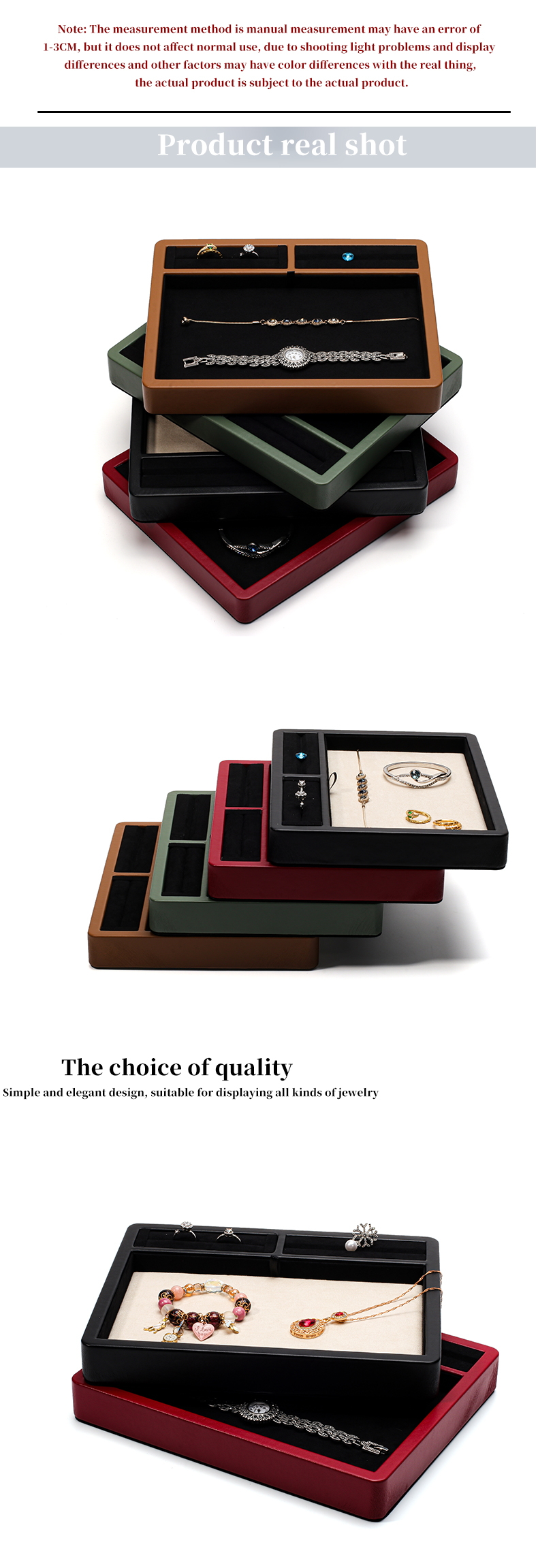 Multi-Compartments PU Leather Jewelry Display Plate for Ring Pendant Ear Studs
