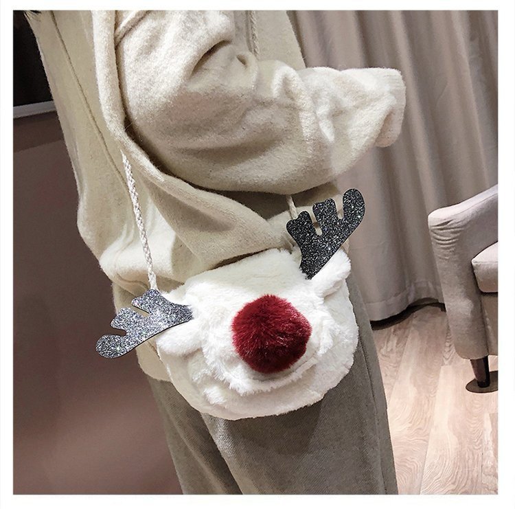 2022 new Luxury Winter Fluffy Reindeer antler handbag cute Plush Christmas Shoulder bag small gift bag for kids