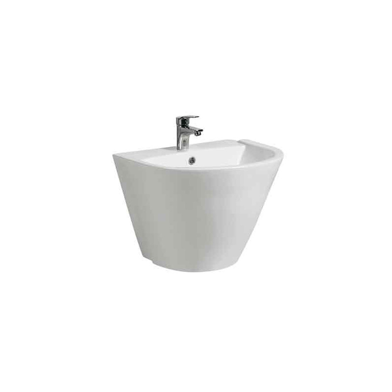 European Style White Modern Sink Wall Hung Porcelain Half Pedestal Hand Wash Basin