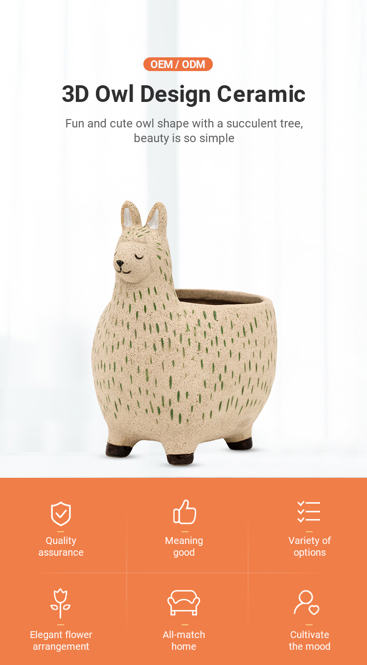 Ceramic Animal Plant Pots Planters Succulent Plant Pot Customized Plant Alpaca Animal Head