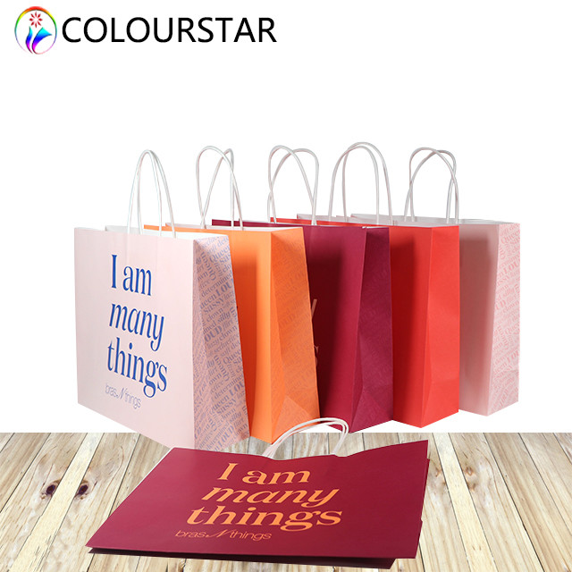 SGS CMYK Kraft Paper Shopping Bag Twisted Handles​ 157gsm With Logo