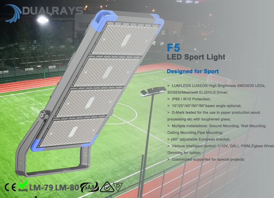 Dualrays F5 Series 750W High Efficiency Outdoor Led Flood Lights IP66 Protection for Stadium