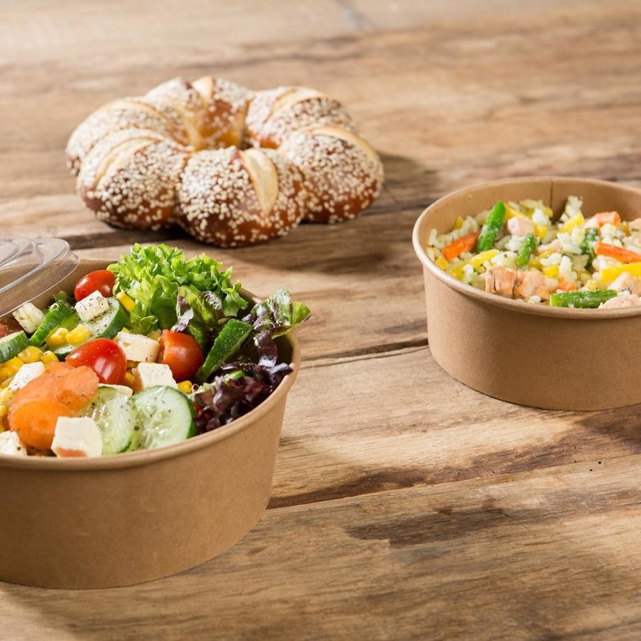 Heat Proof 500ml Disposable Kraft Paper Bowls And Lids Lightweight