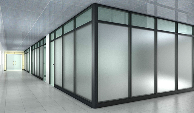 4.5M Sliding Glass Partition Wall Black Frame Frosted Glass Room Divider