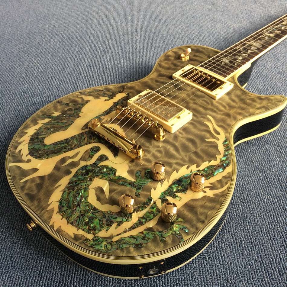New high-quality custom LP electric guitar, Abalone Dinosaur inlaid fingerboard & body custom LP Electric guitar
