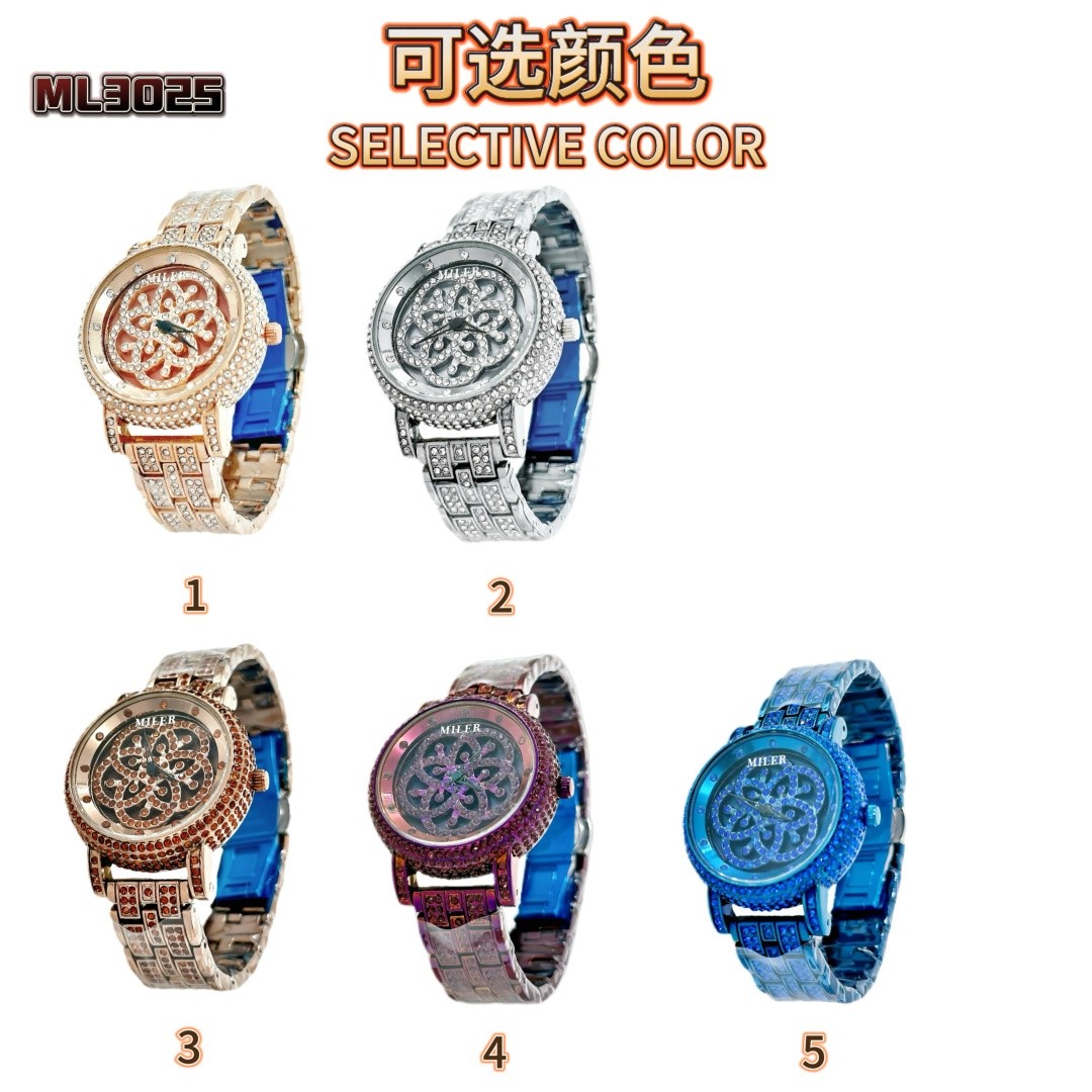 New Internet-Famous "Fortune Turns" Dual Rotating Dial Women's Quartz Diamond Waterproof Wrist Watch