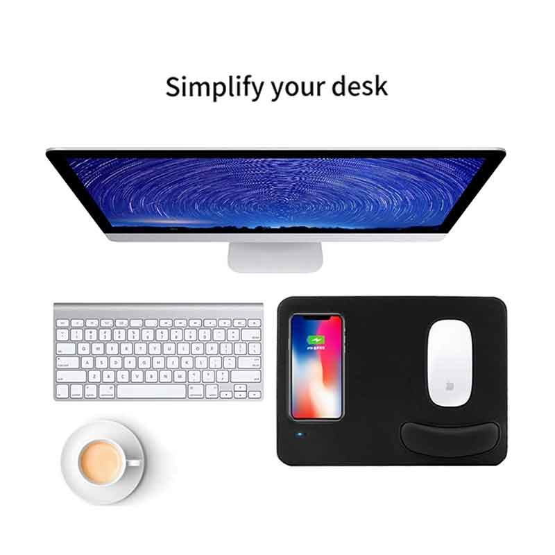 Custom Logo PU Leather Mouse Pad Wireless Charger With Wrist Rest