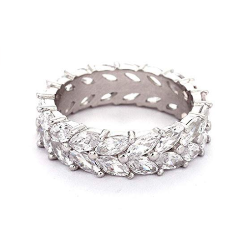 925 Sterling Silver Marquise White Gold CZ Eternity Band Rings Express Service DHL