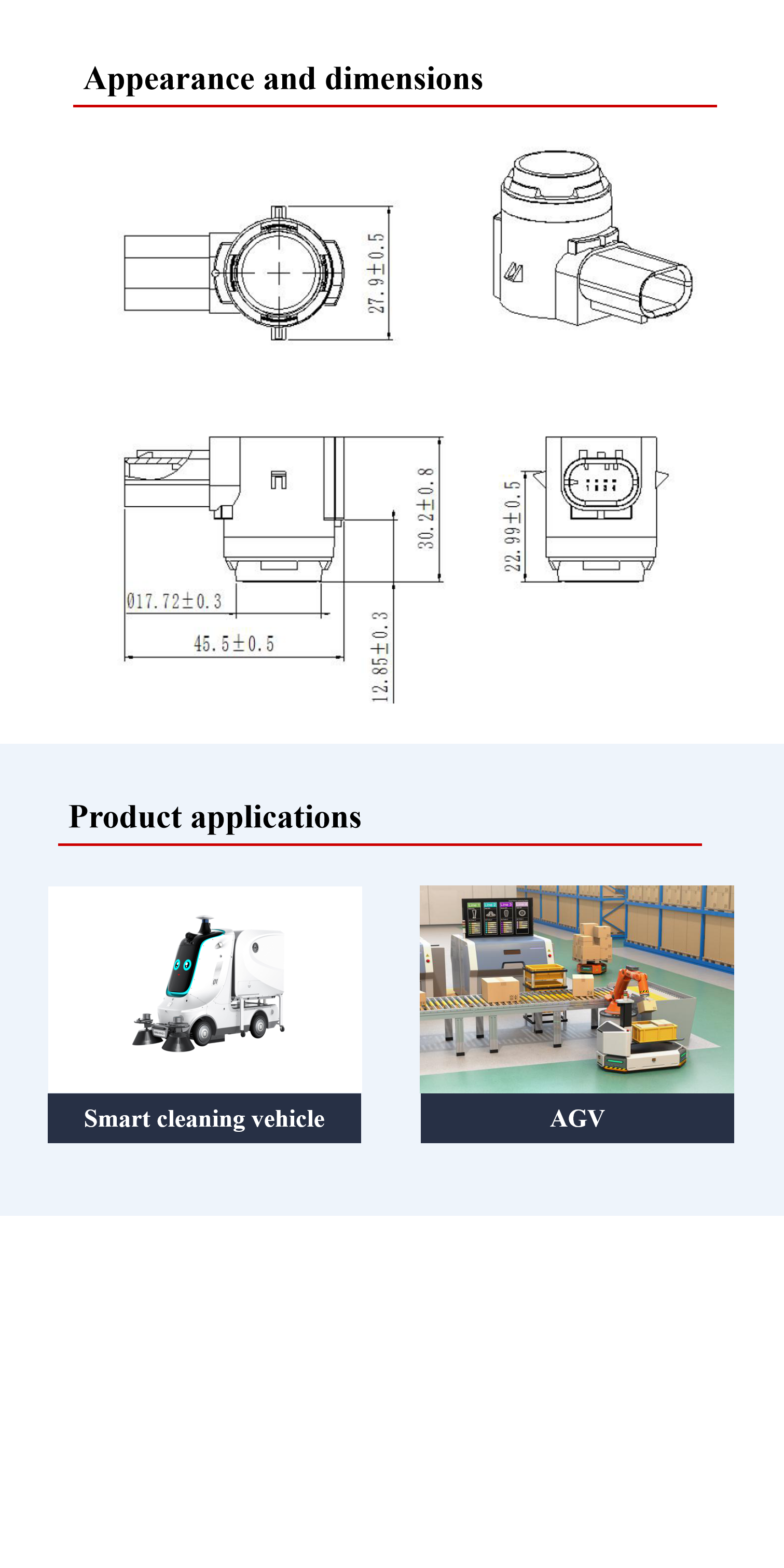 Ultrasonic Distance Measuring Sensor 48 KHz Obstacle Avoidance Sensor