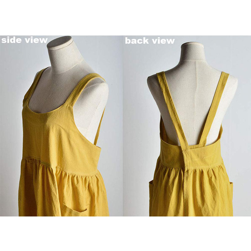 Florist Yellow Linen Cotton Apron 2 Front Pockets Cleanroom Foldable Customized