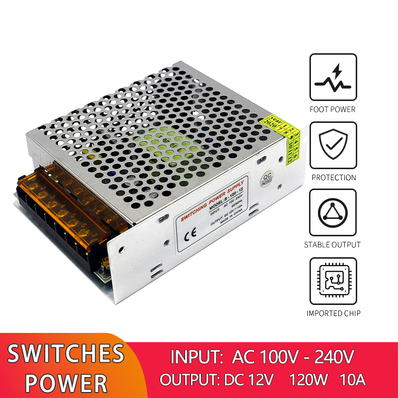 Aluminum Case Regulated Switch Power Supply 100V - 240V AC To DC 12V 10A 120W