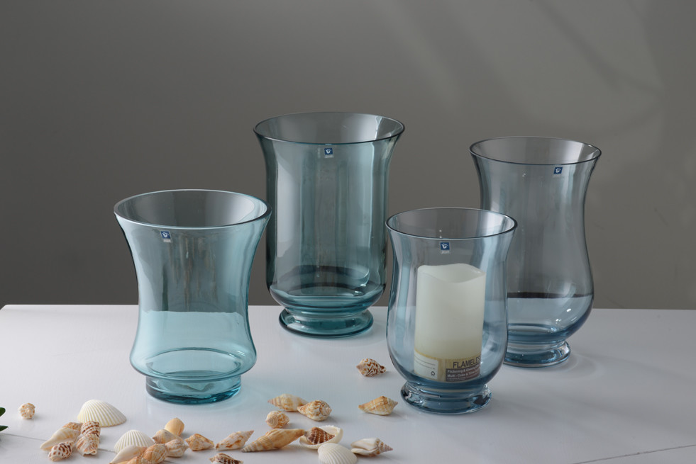 Handmade OEM Blue Glass Vase For Home Use