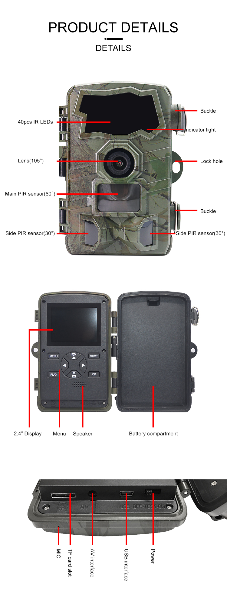 32MP 4K Wifi Wild Game Trail Camera Traps With No Glow 0.2s Trigger Time 25m Detection Distance For Hunt