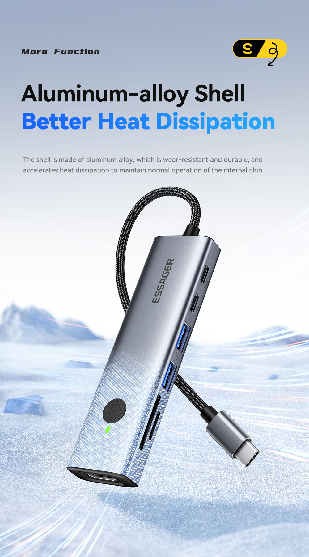 ESSAGER ES-HB03 Series 7 in 1 USB-C USB-A SD TF Port 3.0 Best USB Port Hub