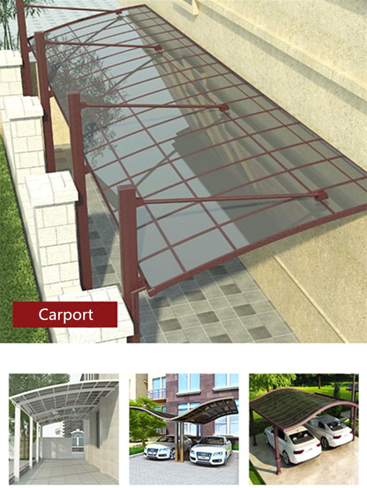 6063 T5 Outdoor Reinforced Aluminium Glass Canopy Powder Coating 4x4m