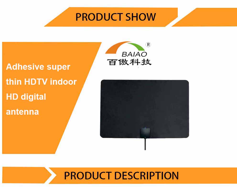 50 Mile Range 4K Amplified  Ultra-Thin Indoor Plate HDTV Antenna with Detachable Amplifier Signal Booster
