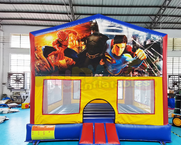 Mini Super Hero Jumping Inflatable Bouncy Castle Multi Color