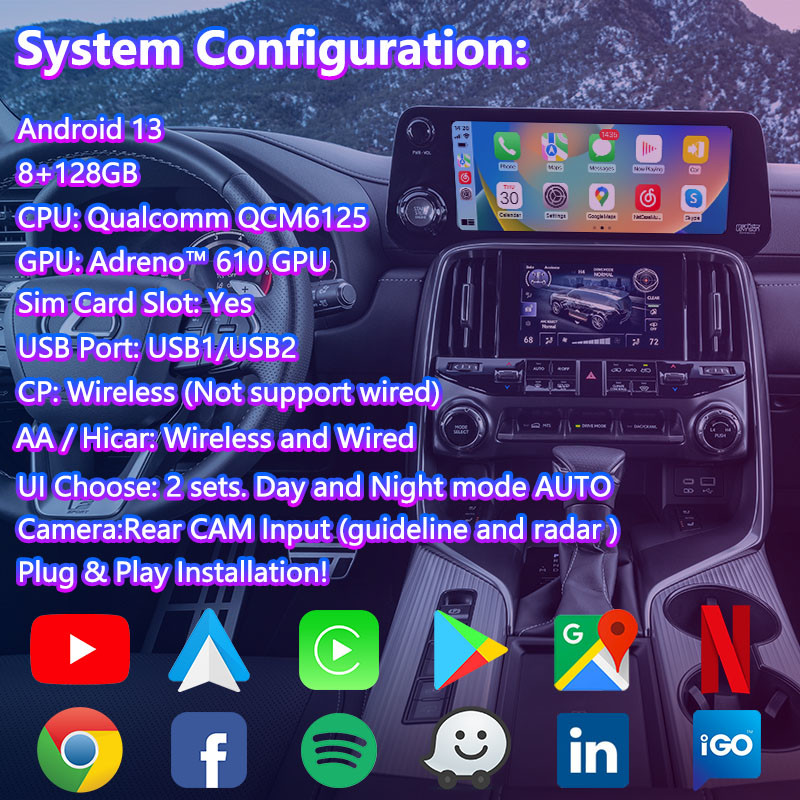 Lsailt Android Carplay Multimedia Video Interface for 2022-Present Lexus LX LX500d LX600 LX700h
