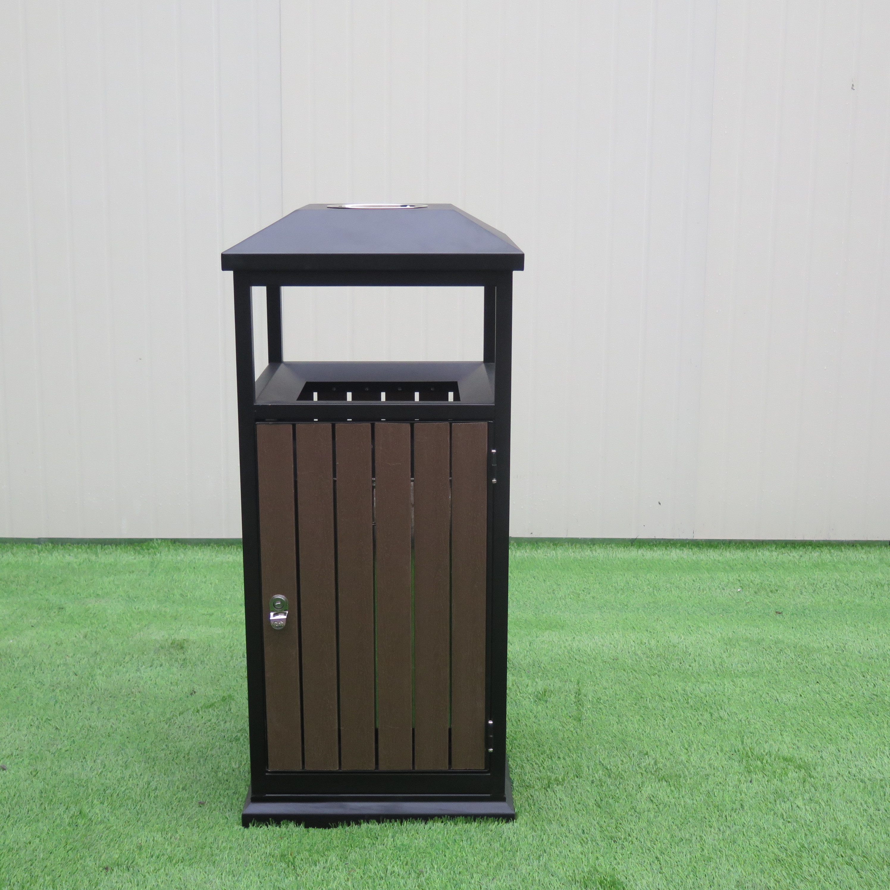 Antique 450mm Width Steel Wooden 35L Ashtray Trash Can